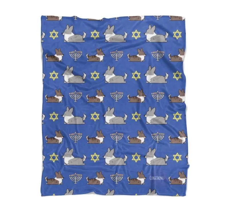 "Hannukah Spirit" Cardigan Corgi Fleece Blanket | Holiday Collection