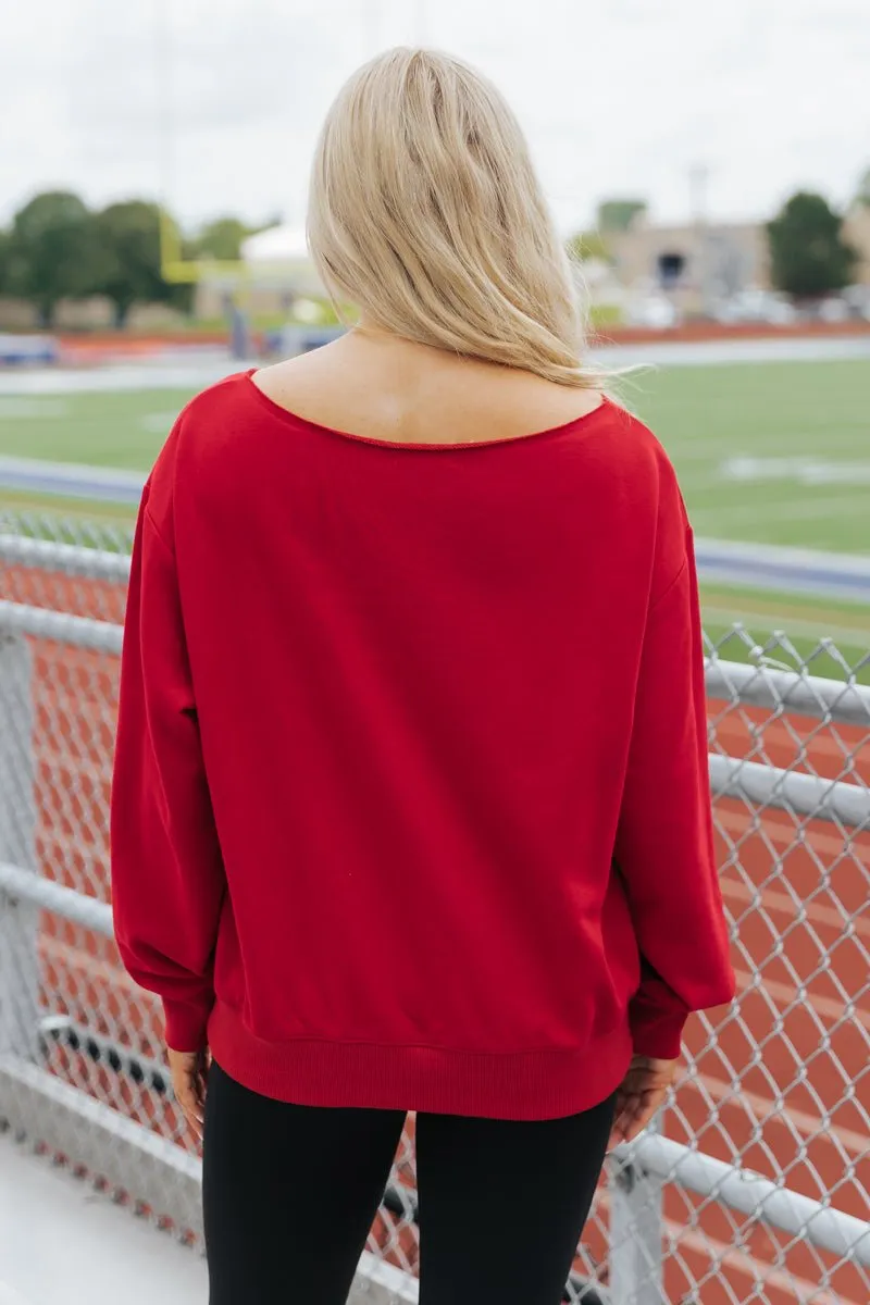 Red Indiana Boat Neck Sweatshirt