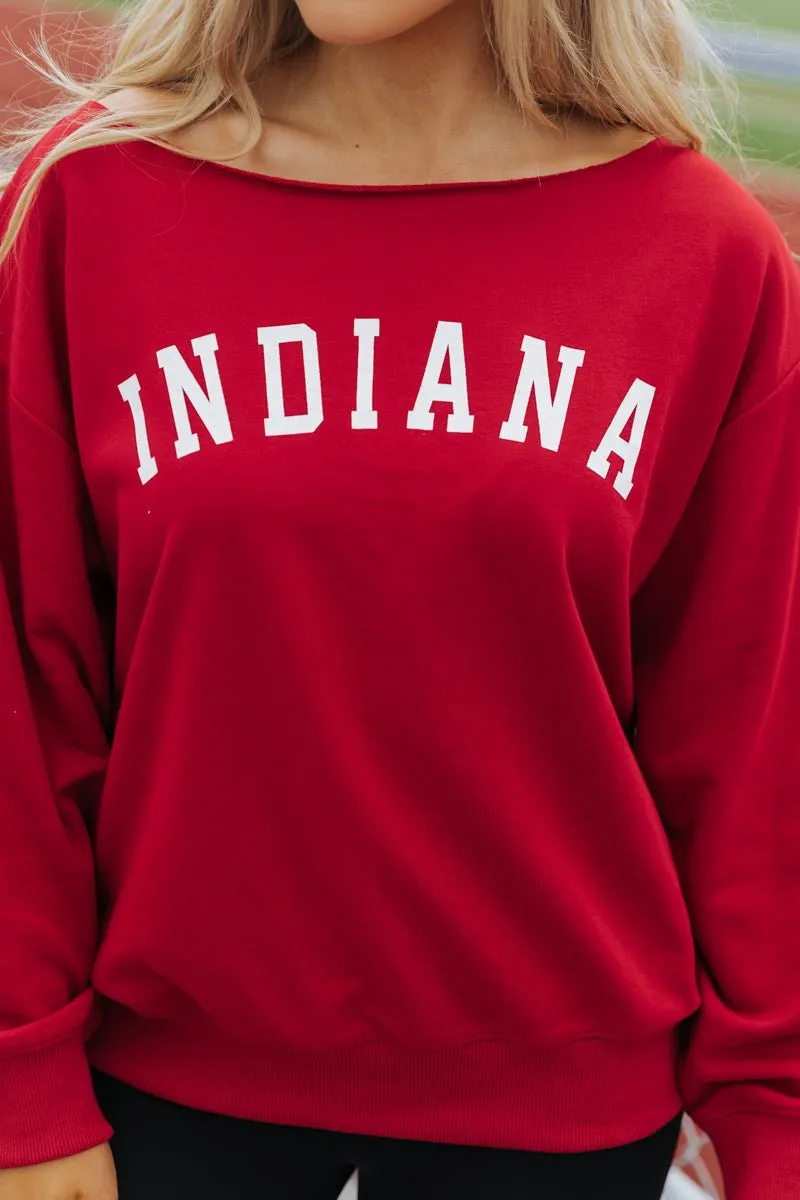 Red Indiana Boat Neck Sweatshirt