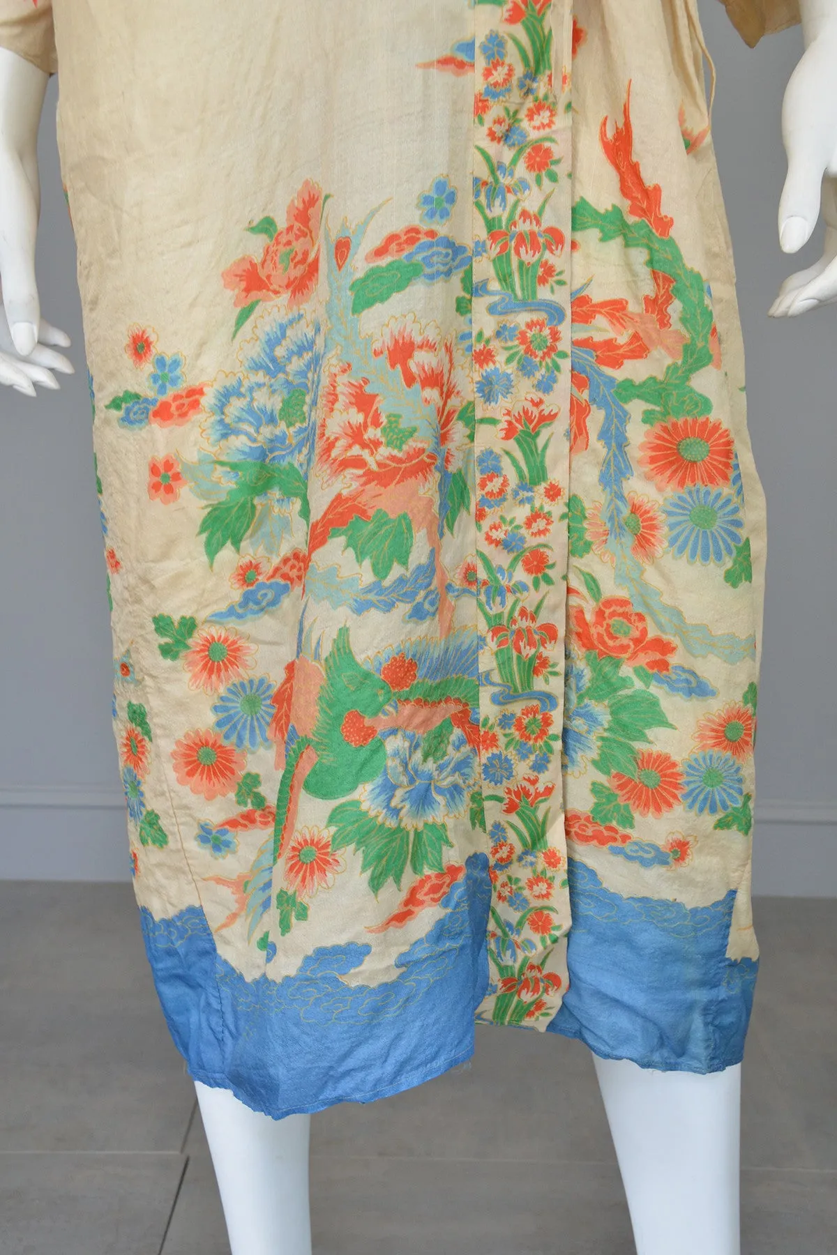 RESERVED 1920s Pongee Silk Kimono Robe Birds