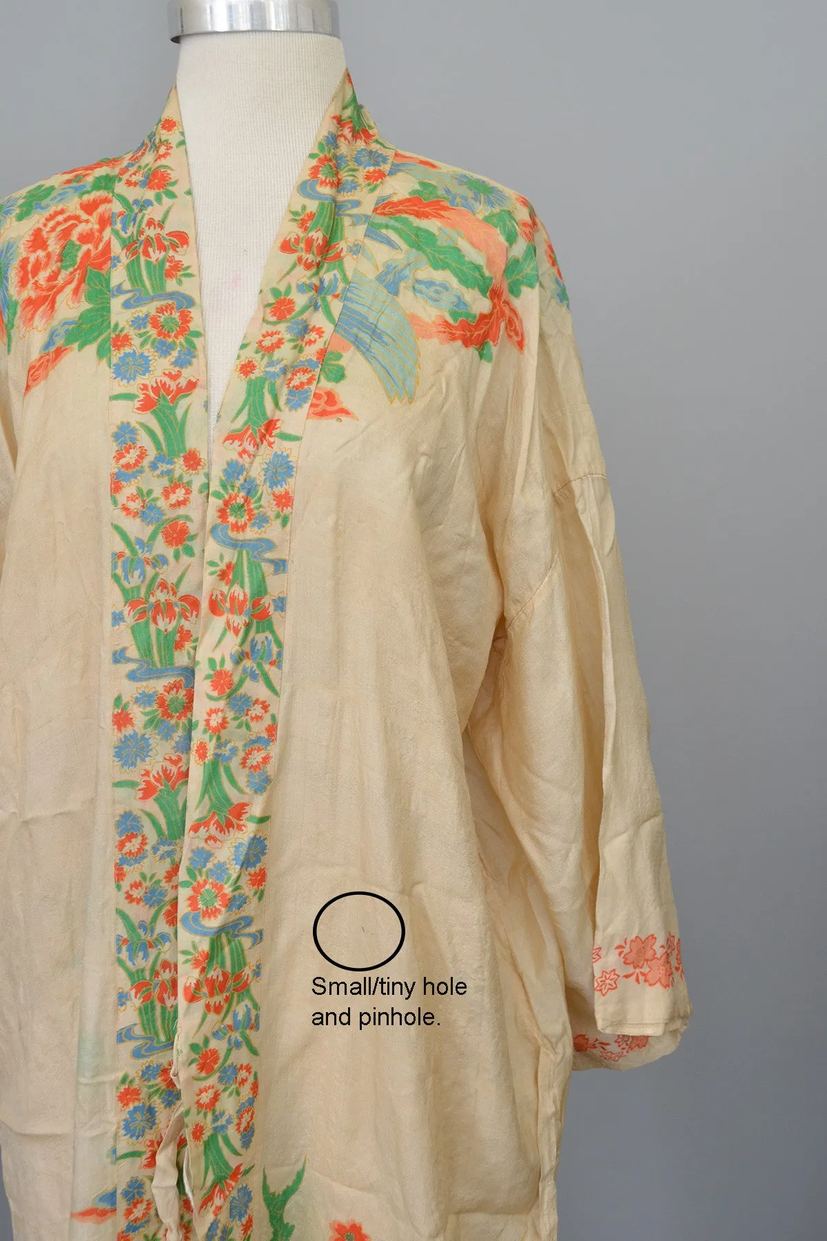 RESERVED 1920s Pongee Silk Kimono Robe Birds