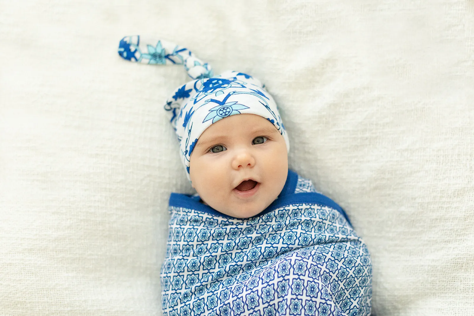 Reversible Ophelia Swaddle Blanket Set and Hat Set