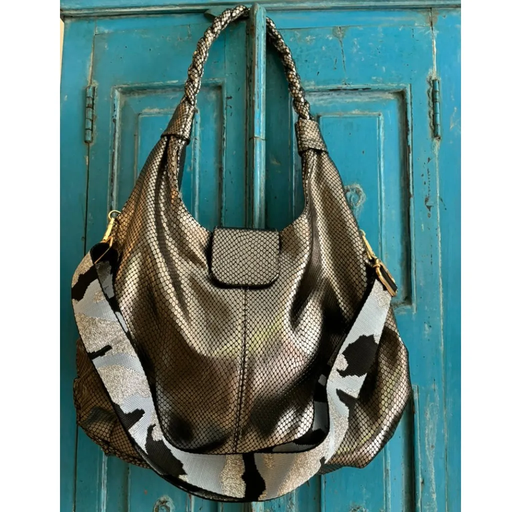 Rex Hobo - Steel Snakeprint (Cow) Leather