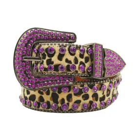 Rhinestone Purple Belt With Cheetah Strap