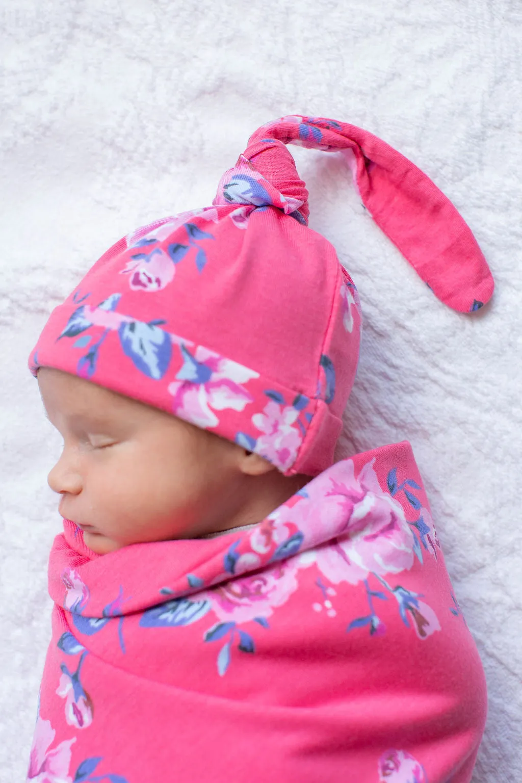 Rose Baby Girl Swaddle Blanket and Newborn Hat Set