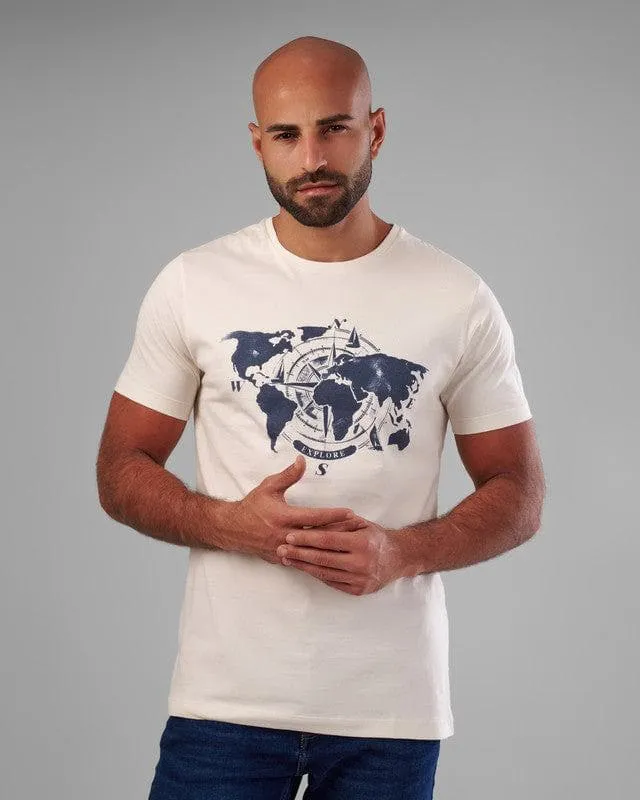 ROUND NECK PRINTED T-SHIRT - OFF WHITE