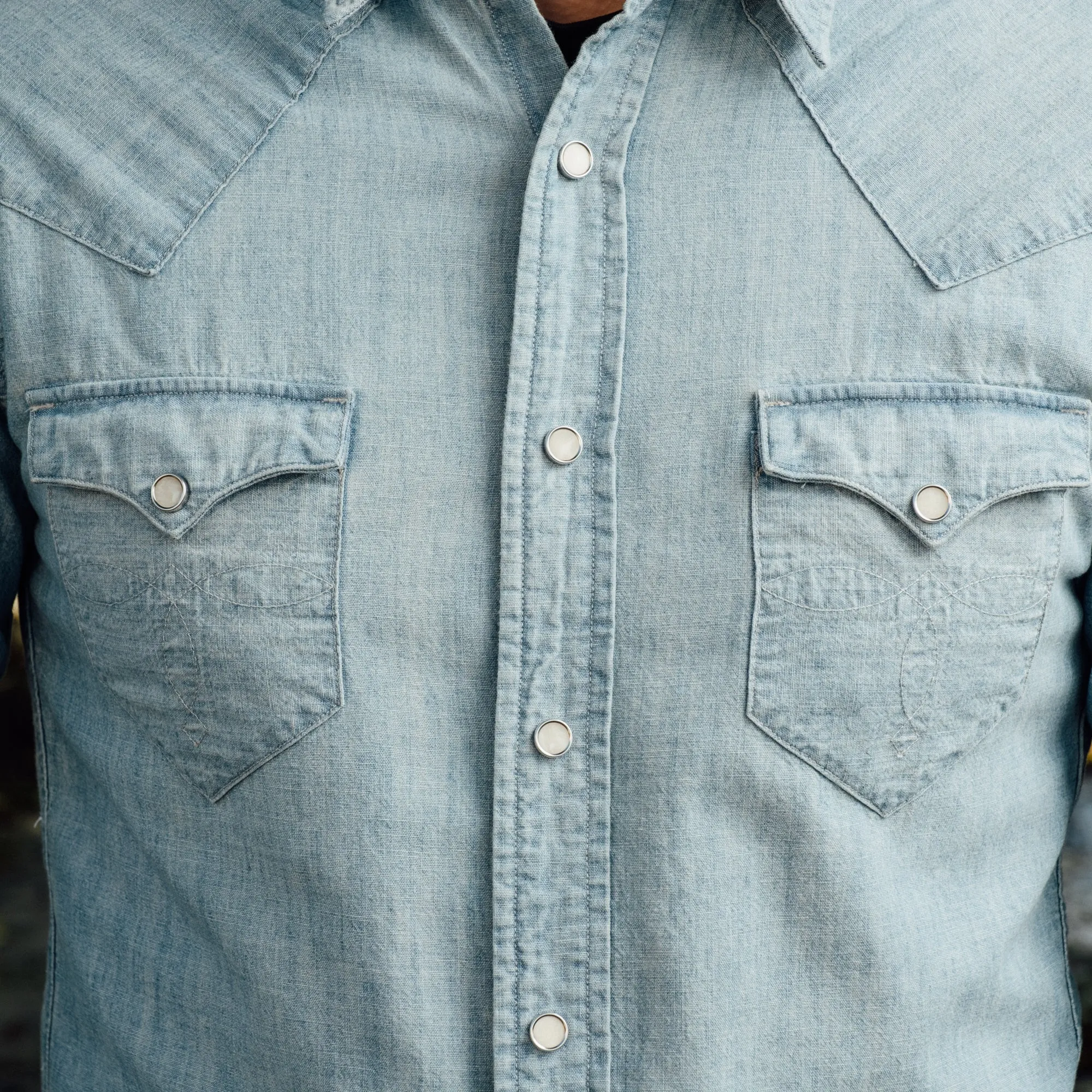 RRL Slim Chambray Western Shirt Davey Wash