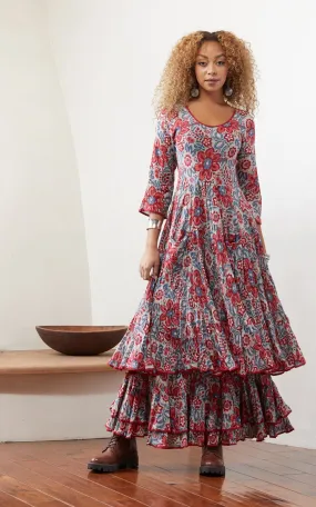 Santa Fe Dress, Long, 3/4 Sleeve, Gypsy Turquoise