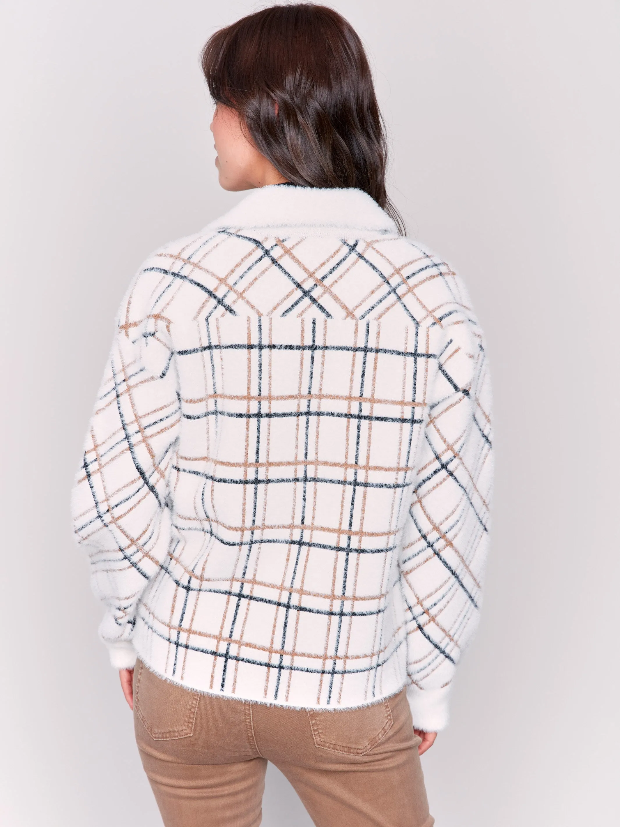 Short Plaid Knit Jacket - Terracotta