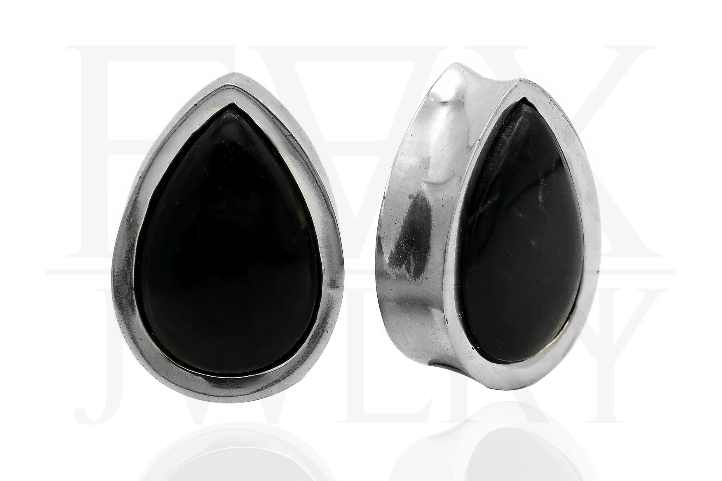 Silver Onyx Teardrop Plugs