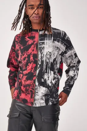 Spliced Zip Through Punk Print Long Sleeve T-shirt