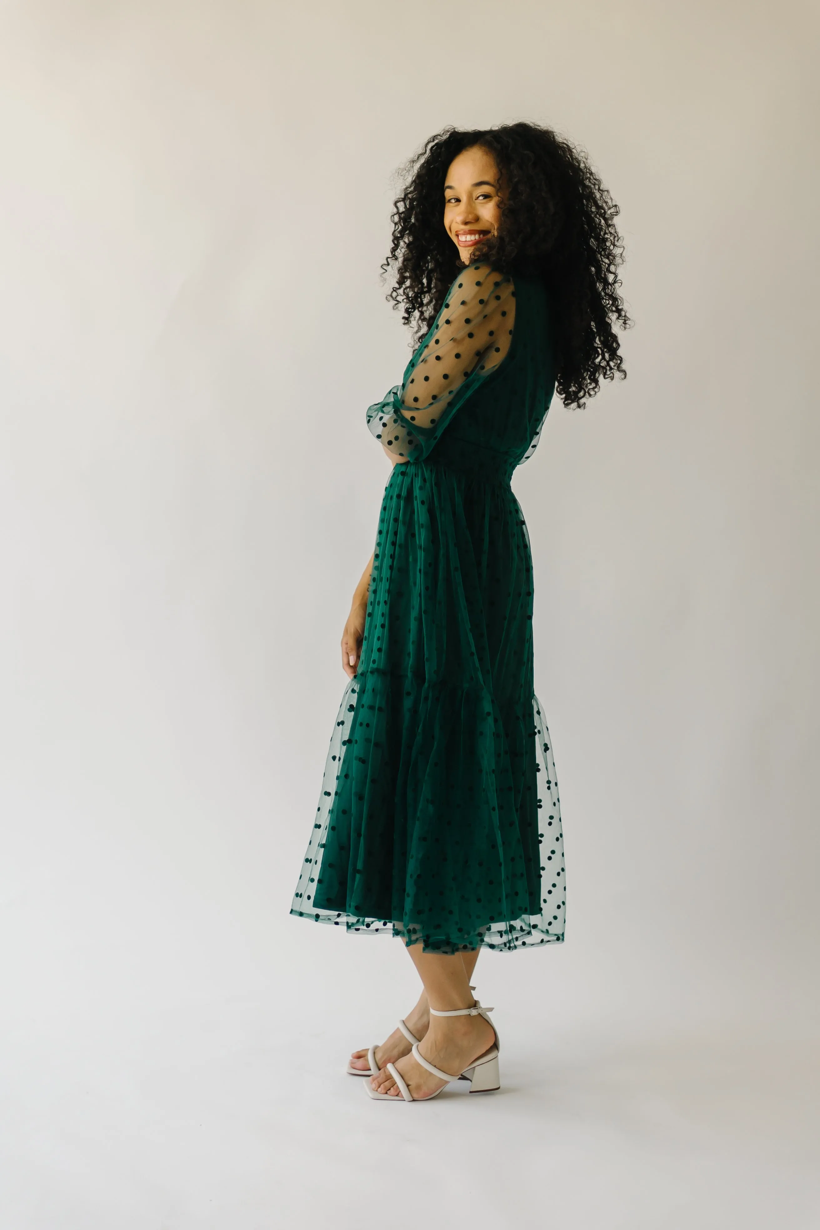 The Tayden Dot Detail Dress in Forest Green