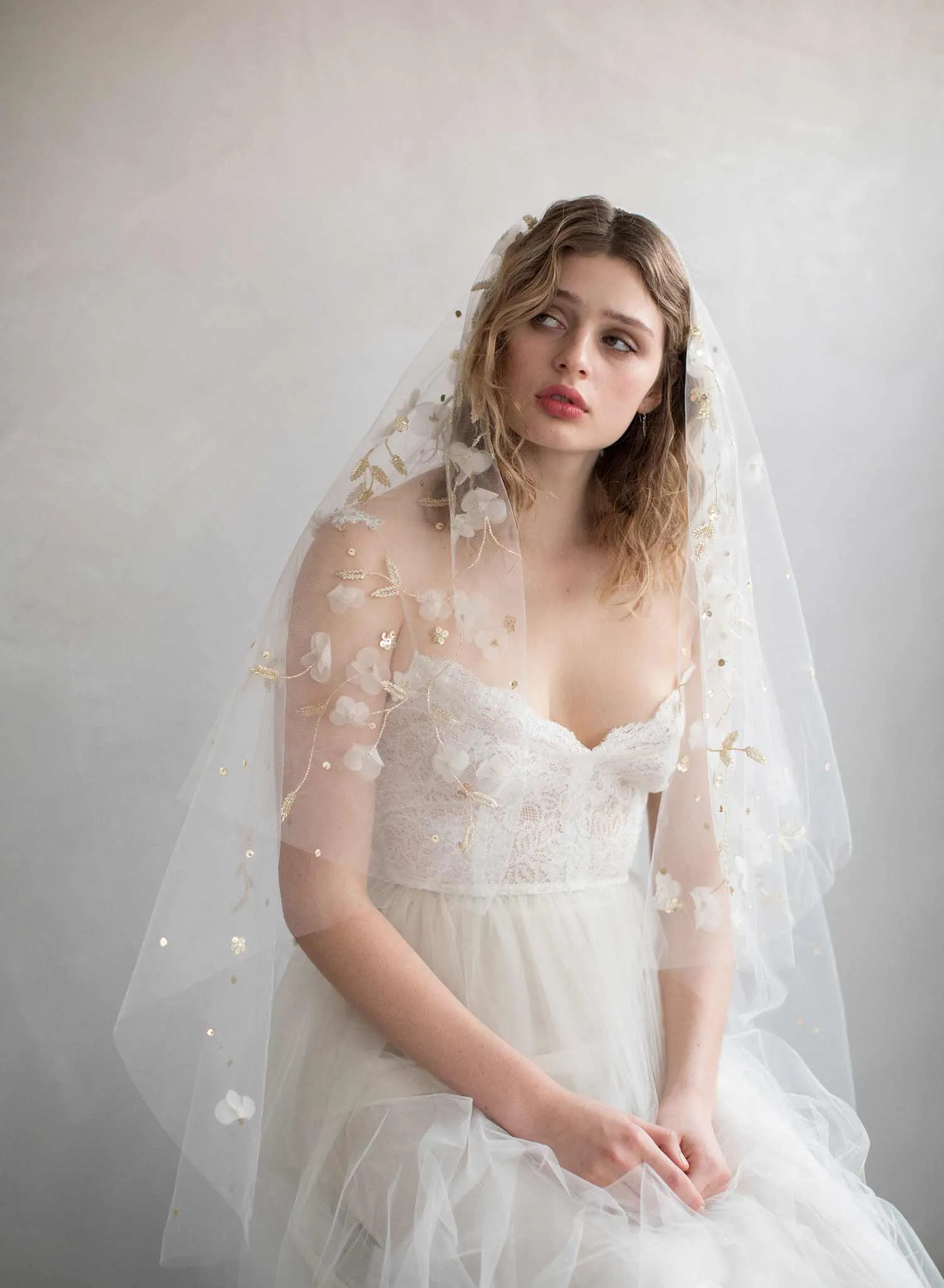 Trellis and blossom embroidered veil - Style #864