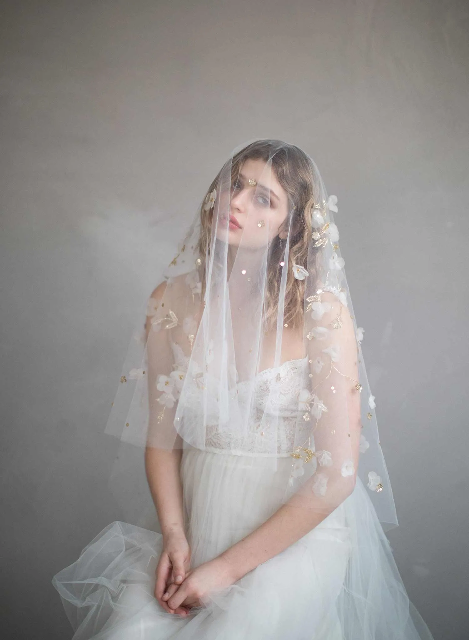 Trellis and blossom embroidered veil - Style #864