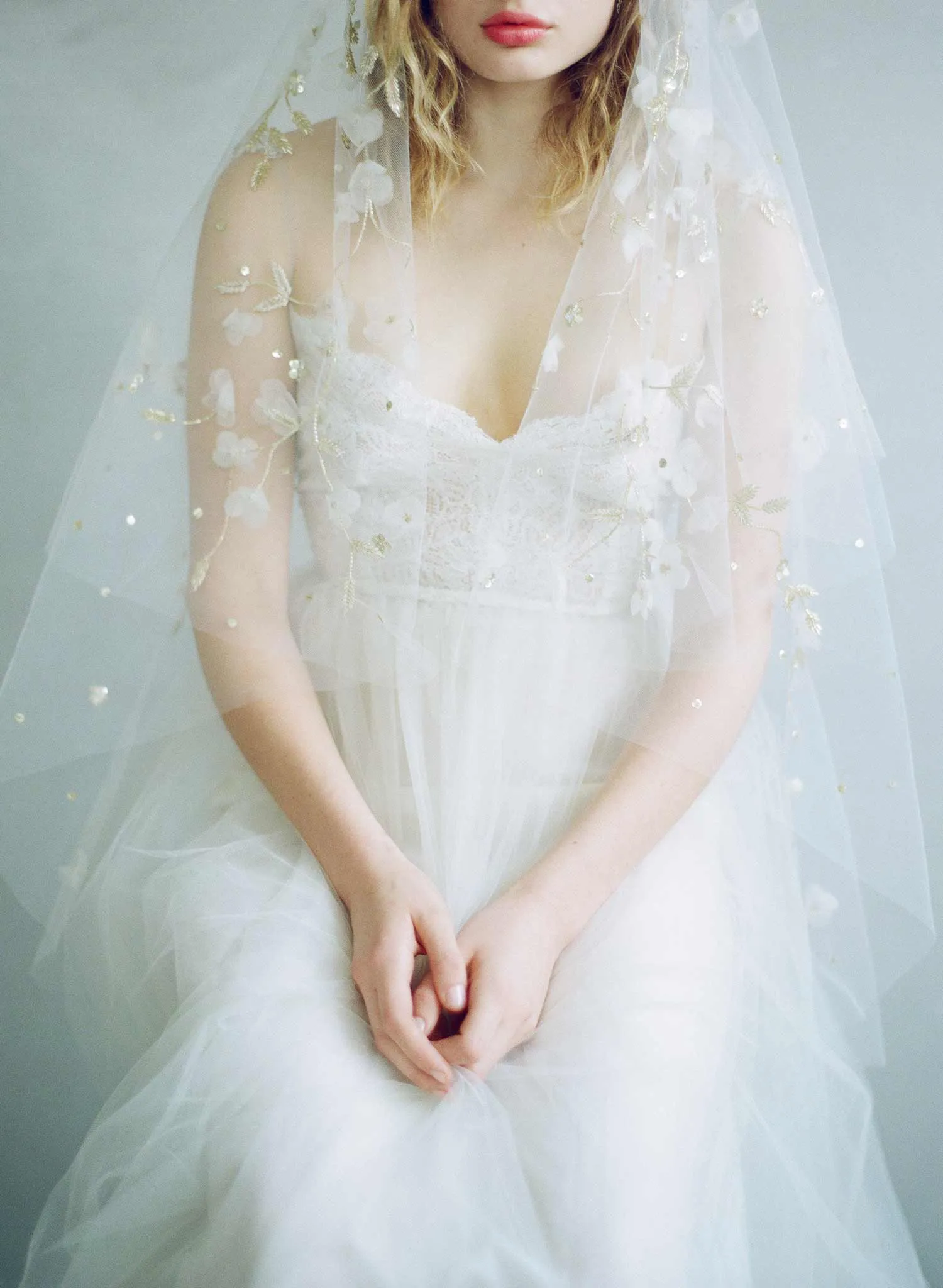 Trellis and blossom embroidered veil - Style #864