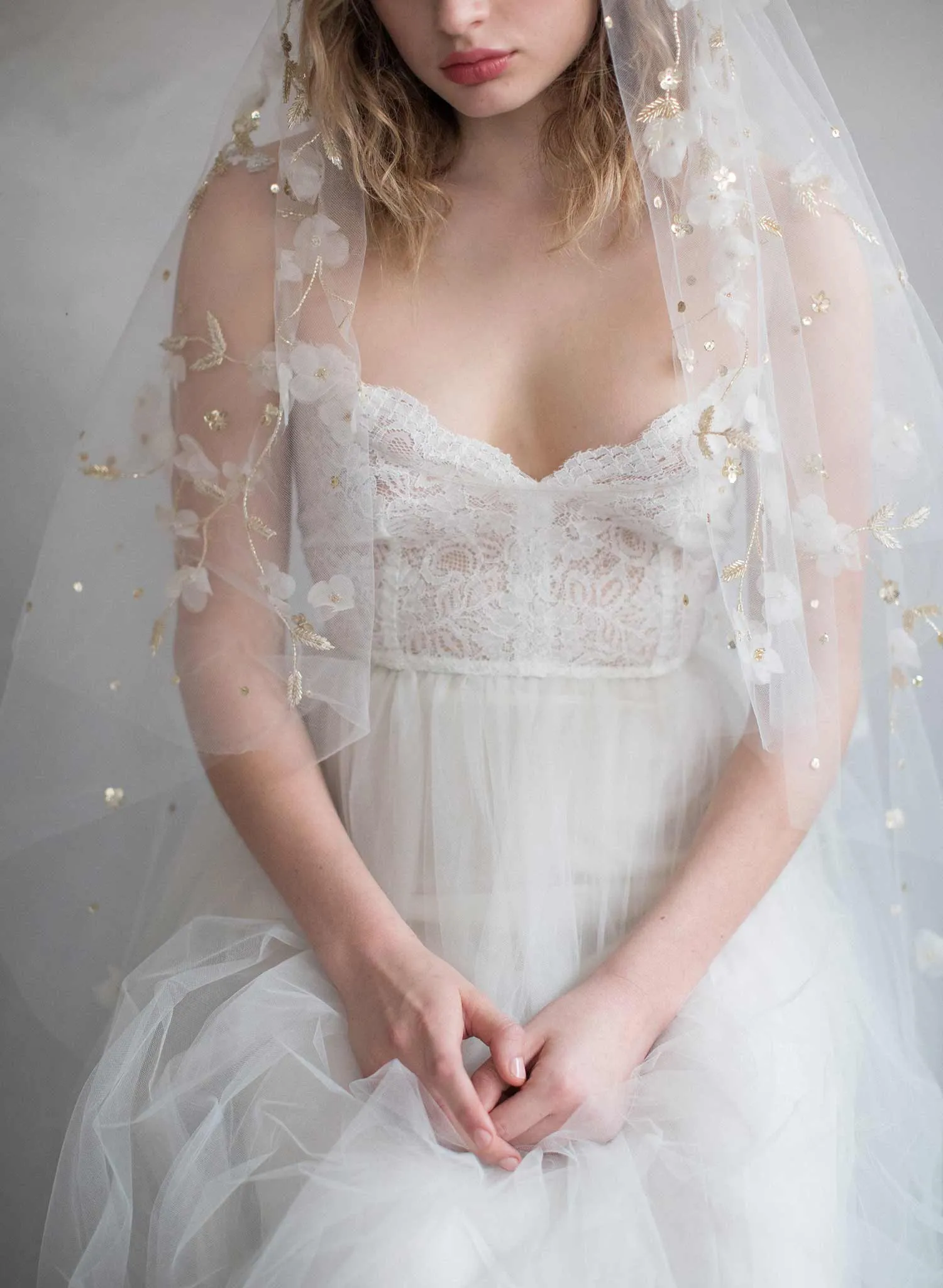 Trellis and blossom embroidered veil - Style #864