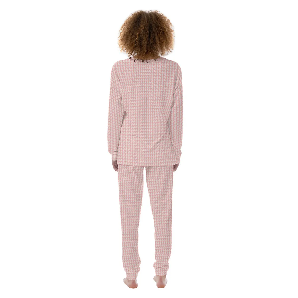 Vampire Art 100% Cotton Retro Houndstooth in Pink and White Women's Pyjama | 190GSM Cotton