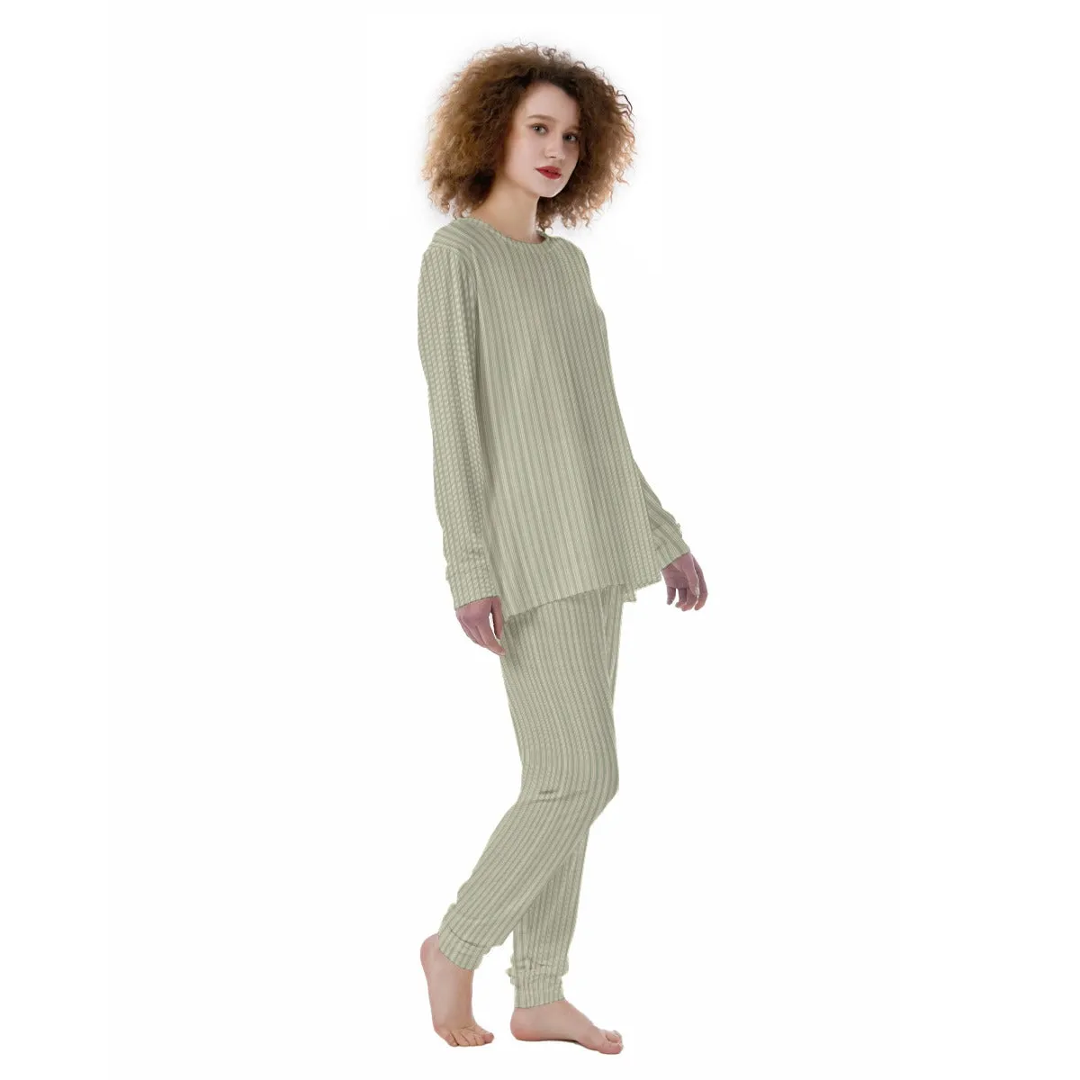 Vampire Art 100% Vintage Grandad Stripes in Khaki Women's Pyjama | 190GSM Cotton