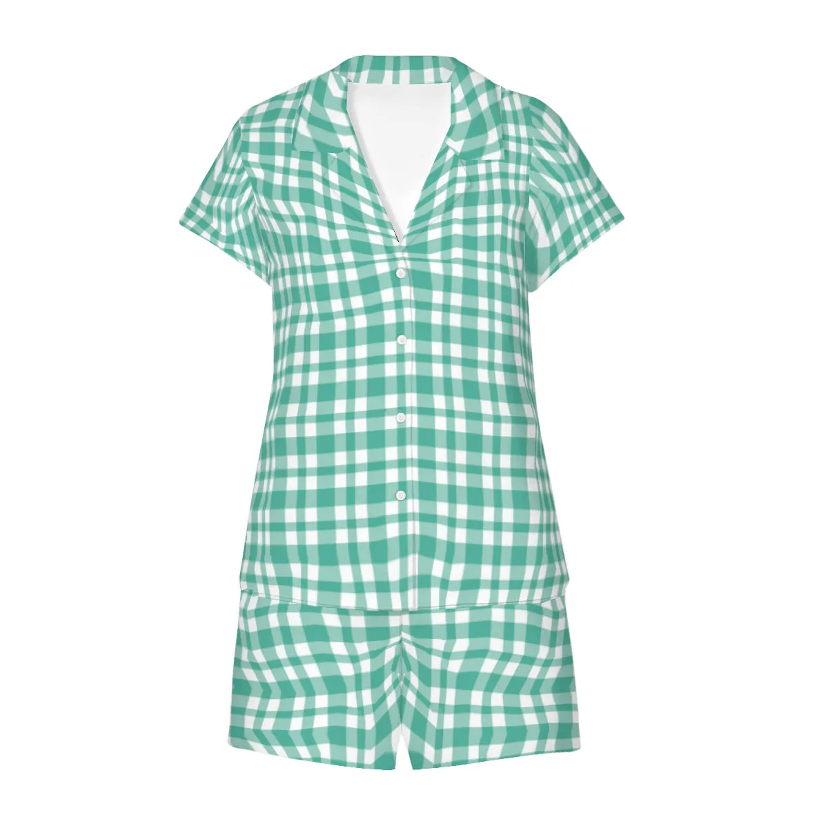 Vampire Art Classic Retro Gingham Chequered Women's Short-Sleeved Pyjama Set - Aqua Green