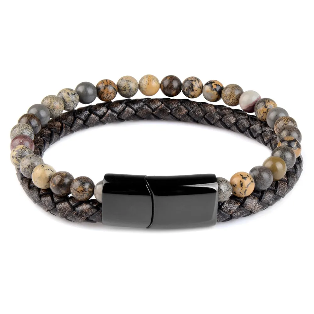 Vedazzling Natural Stone Bracelets Genuine Leather Braided Bracelet