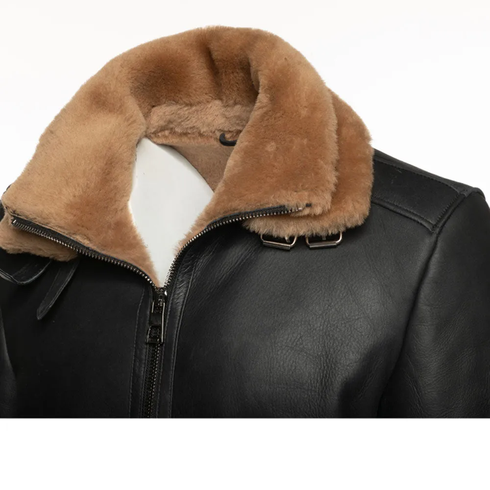 Viktor's black Aviator bomber shearling jacket