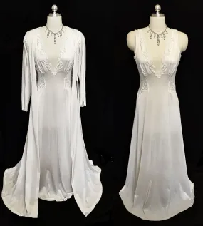 *VINTAGE LILY OF FRANCE ROSA PULEO SZULE LACE PEIGNOIR NIGHTGOWN SET IN STARRY NIGHT