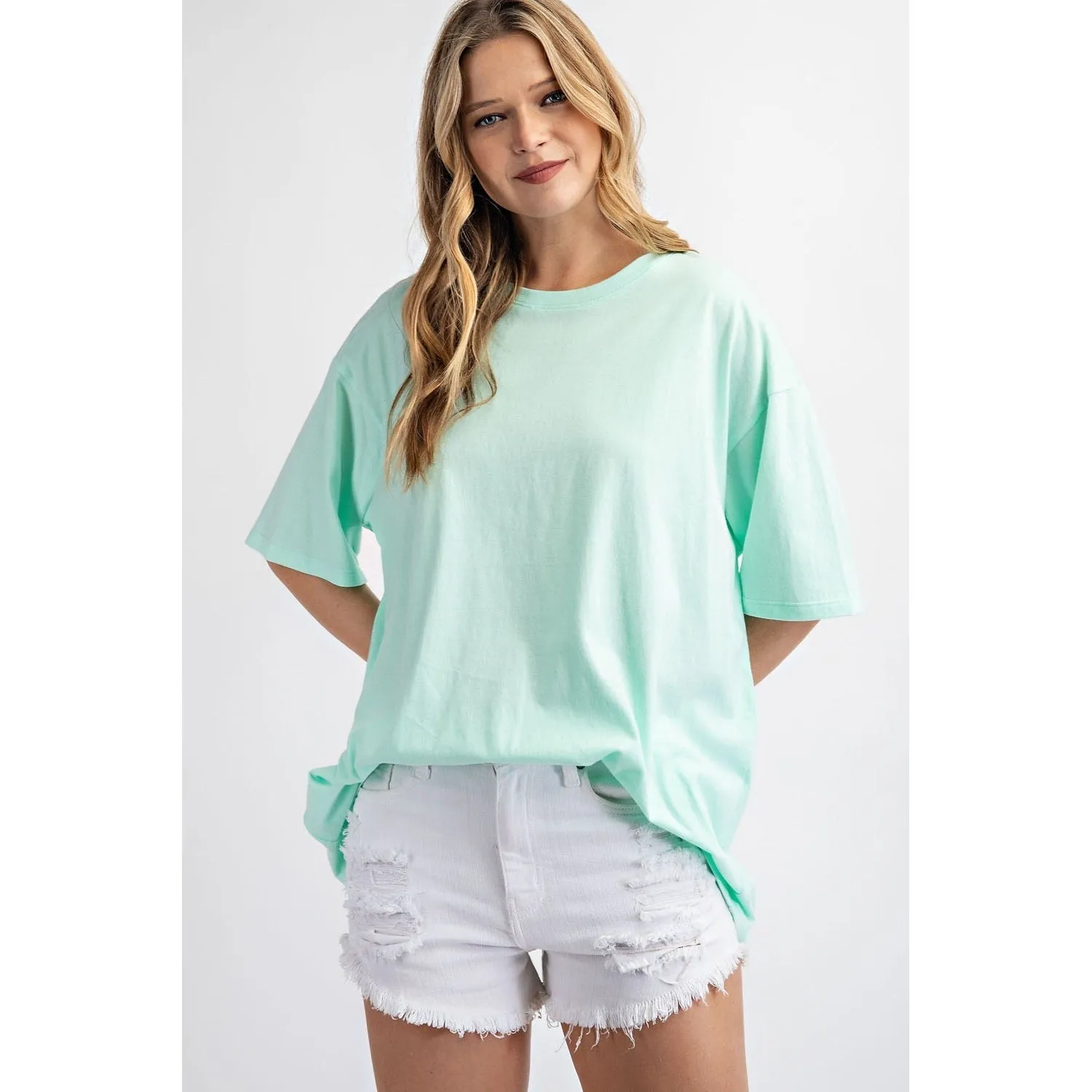 Washed Cotton Round Neckline Top