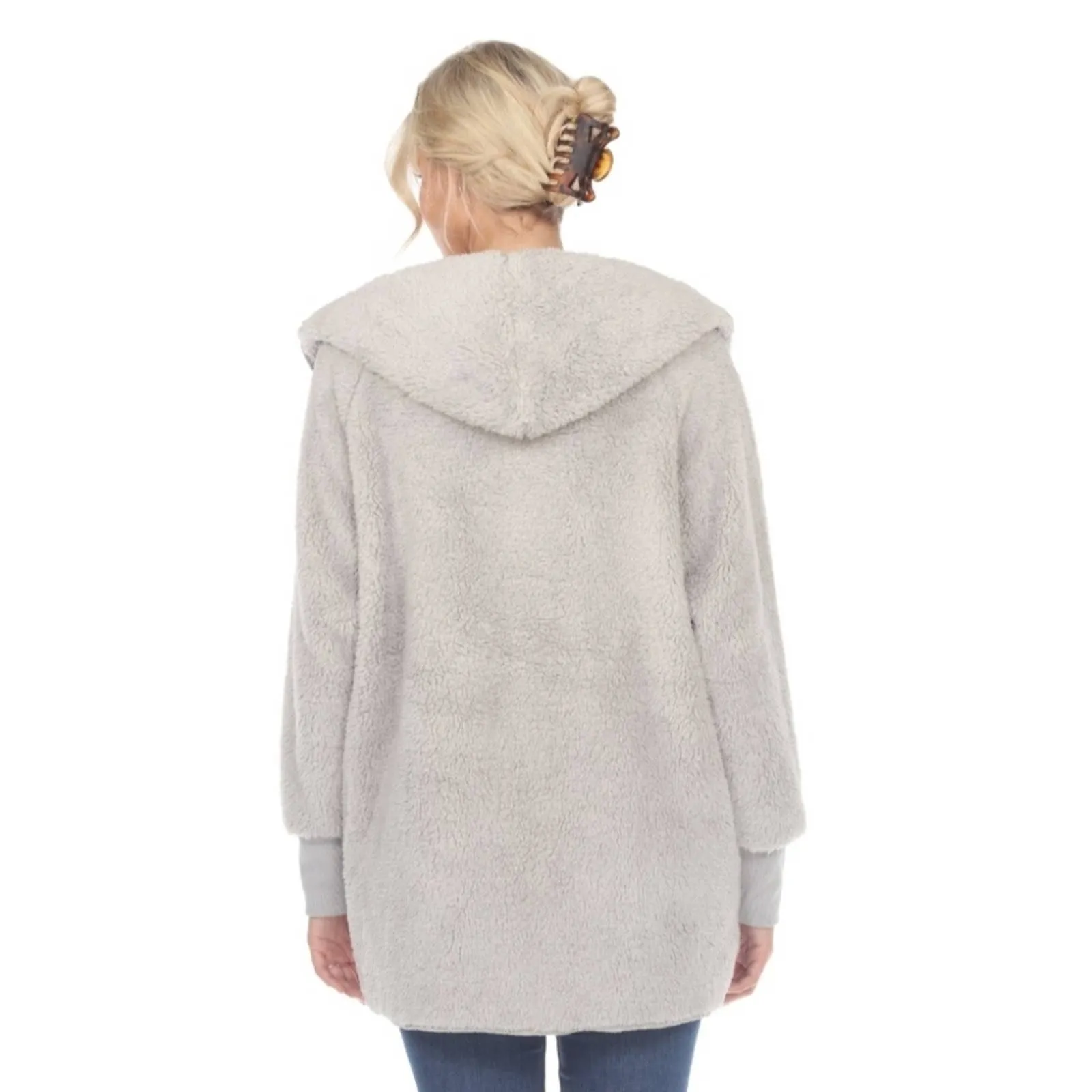 WHITE MARK Plush Hooded with Pockets Open Front Jacket