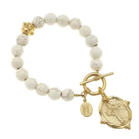 White Turquoise with Italian Intaglio Cross Bracelet