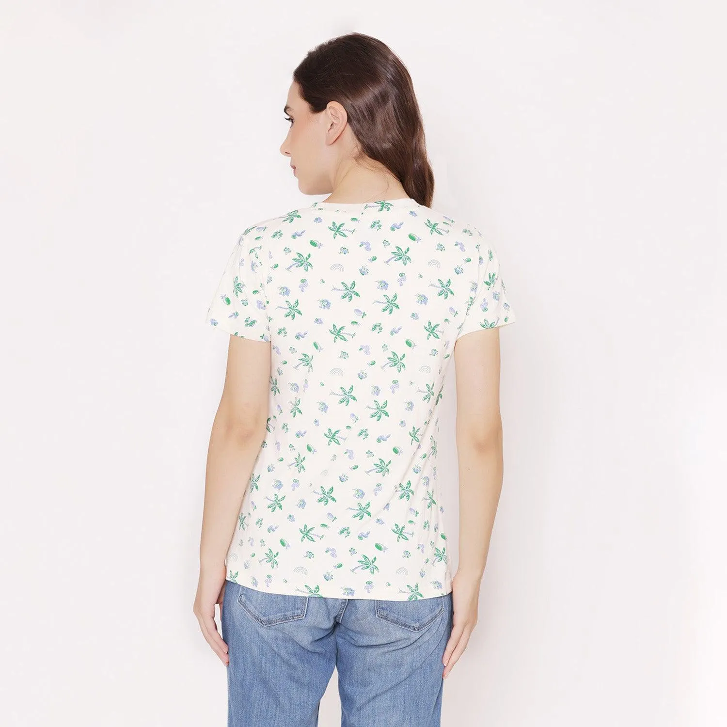 Women's Printed Half Sleeve Casual T-Shirt - Off White