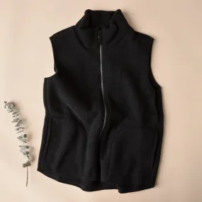 Women's Zip Vest - 100% Organic Wool Fleece - Black (XS-L)