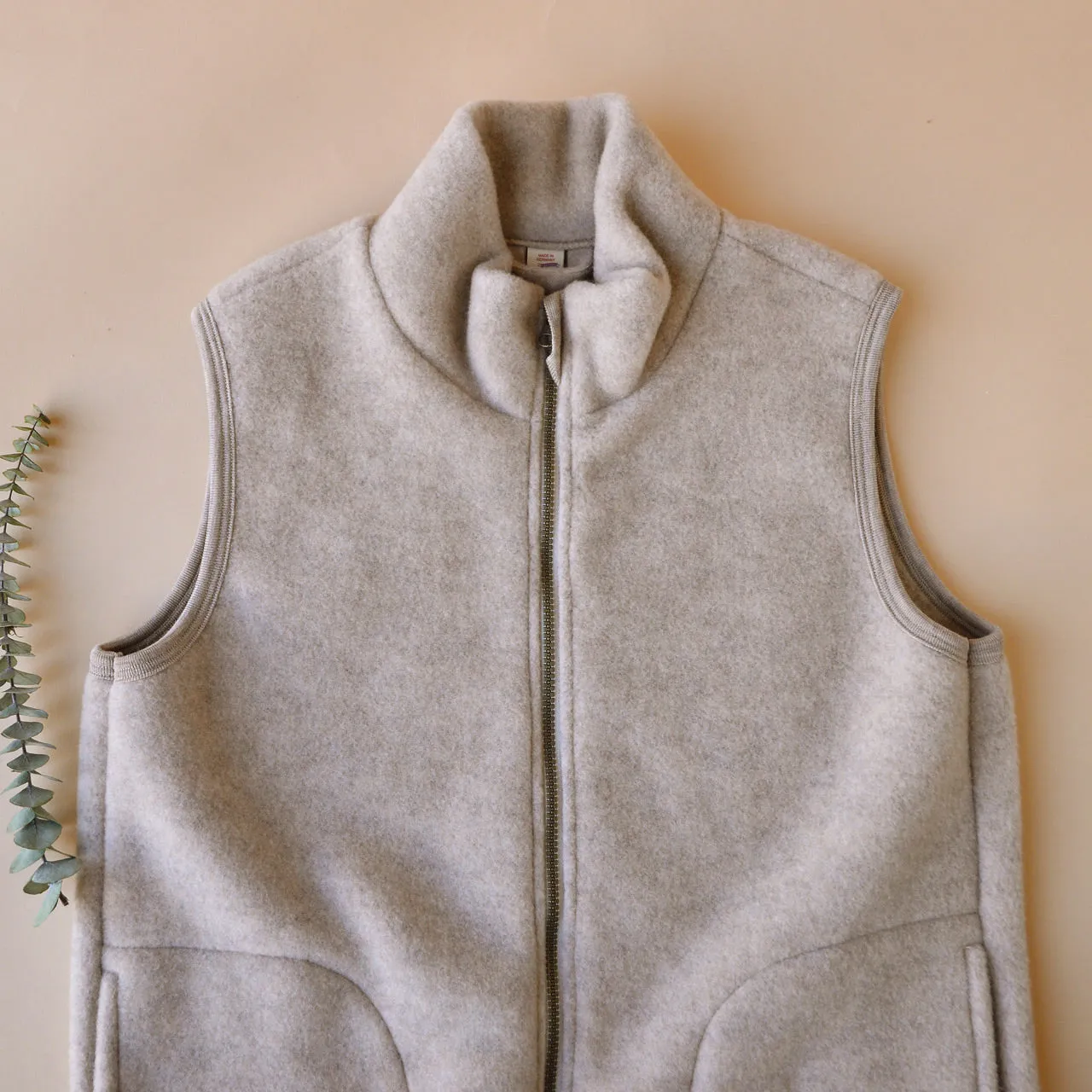 Women's Zip Vest - 100% Organic Wool Fleece - Sand (XS-L)