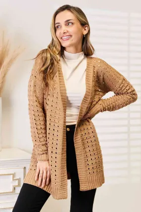 Woven Right Openwork Horizontal Ribbing Open Front Cardigan (DS)