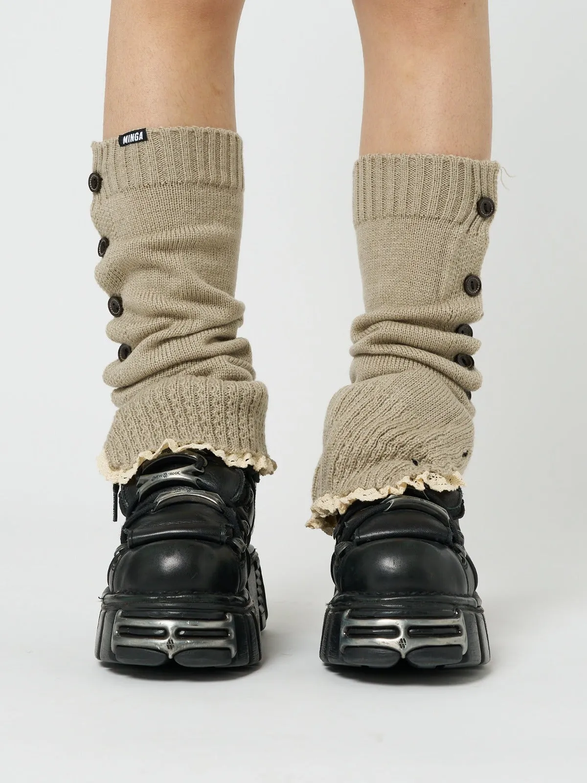 Zeva Beige Buttoned Leg Warmers